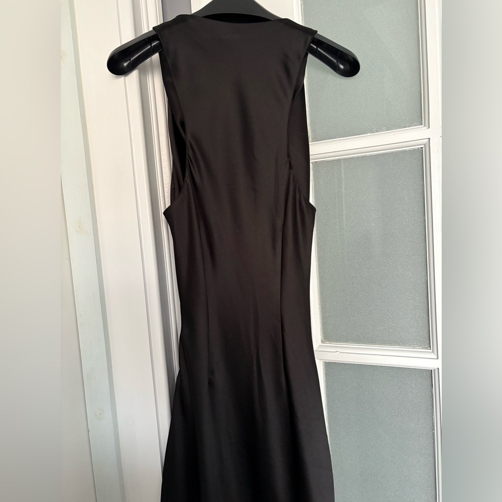 Zara Black Stretch Satin Ruched Fitted Maxi Cocktail Dress – Size XS - Picture 8 of 8
